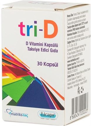 Tri-D D Vitamini Kapsülü Takviye Edici Gıda 30 Kapsül